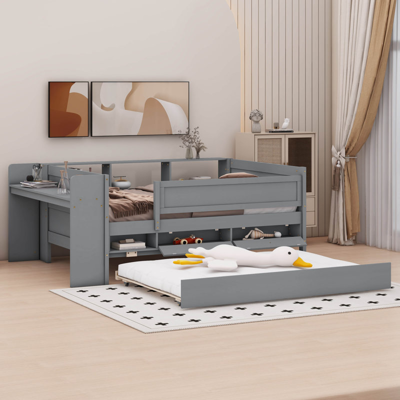 Twin Daybed With Drawers And Trundle, Gray