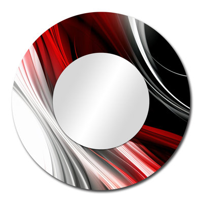 Sikai Red Black Infinite Ripples I - Waves Unique Mirror, Modern Large Round Wall Mirror, Printed Metal Art