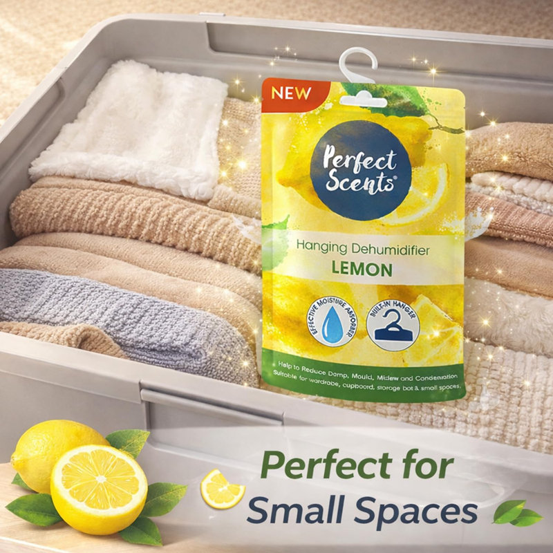 Hanging Moisture Absorber Dehumidifier Fresh Linen Lemon Wardrobe Damp Mould Condensation Remover Closet Storage (Pack Of 24)