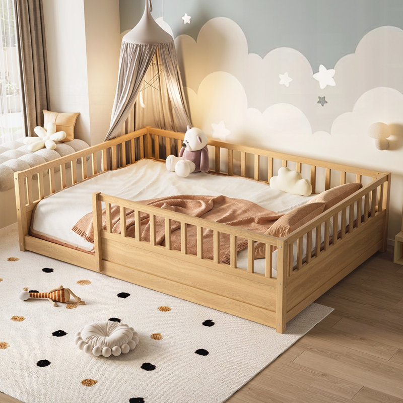 Lit de plancher avec tête de lit, Naturel, Double