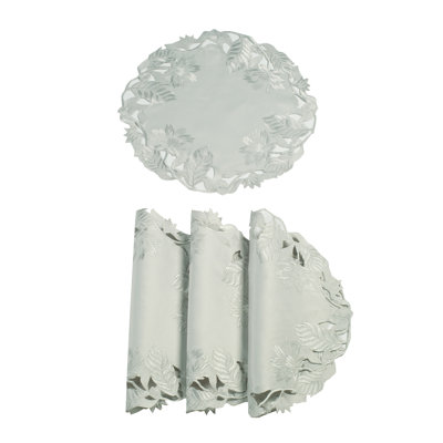 Light Grey Round Linen Placemats Doilies for Tables of Corda Collection for Christmas Table Decor