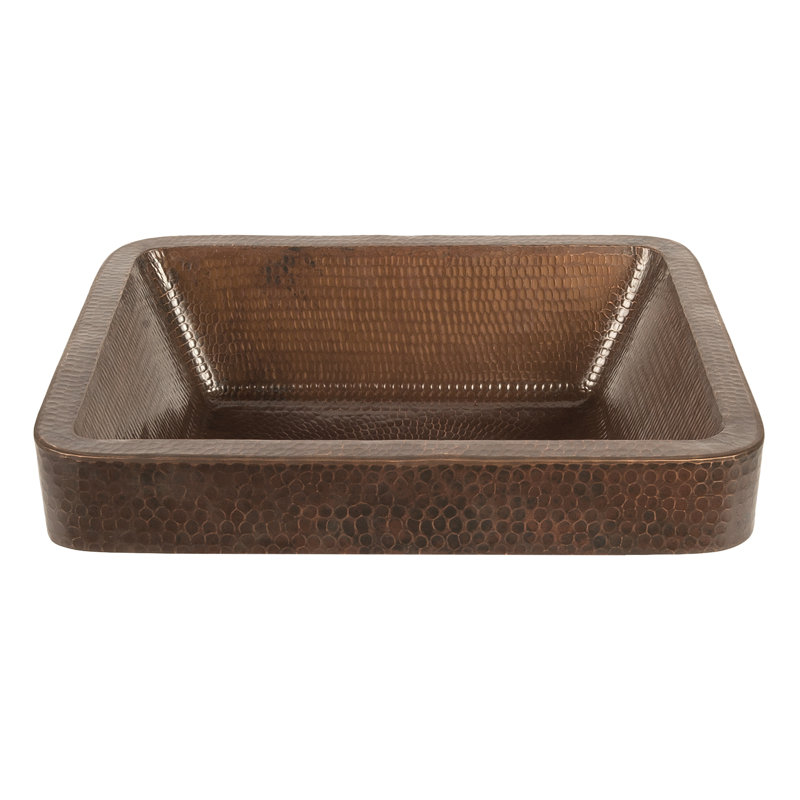 Lavabo vasque rectangulaire en cuivre martelé à jupe 17 po