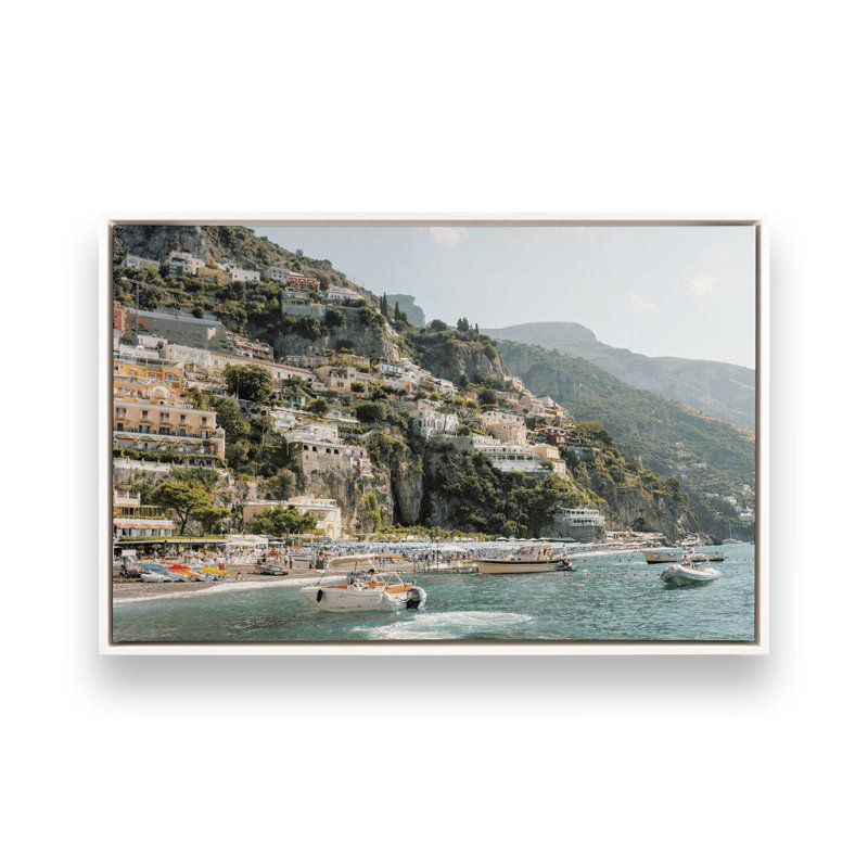 Impression sur toile Nautical Positano, Cadre flottant blanc opaque, H 20,75 po x l 30,75 po x P 1,75 po, 1