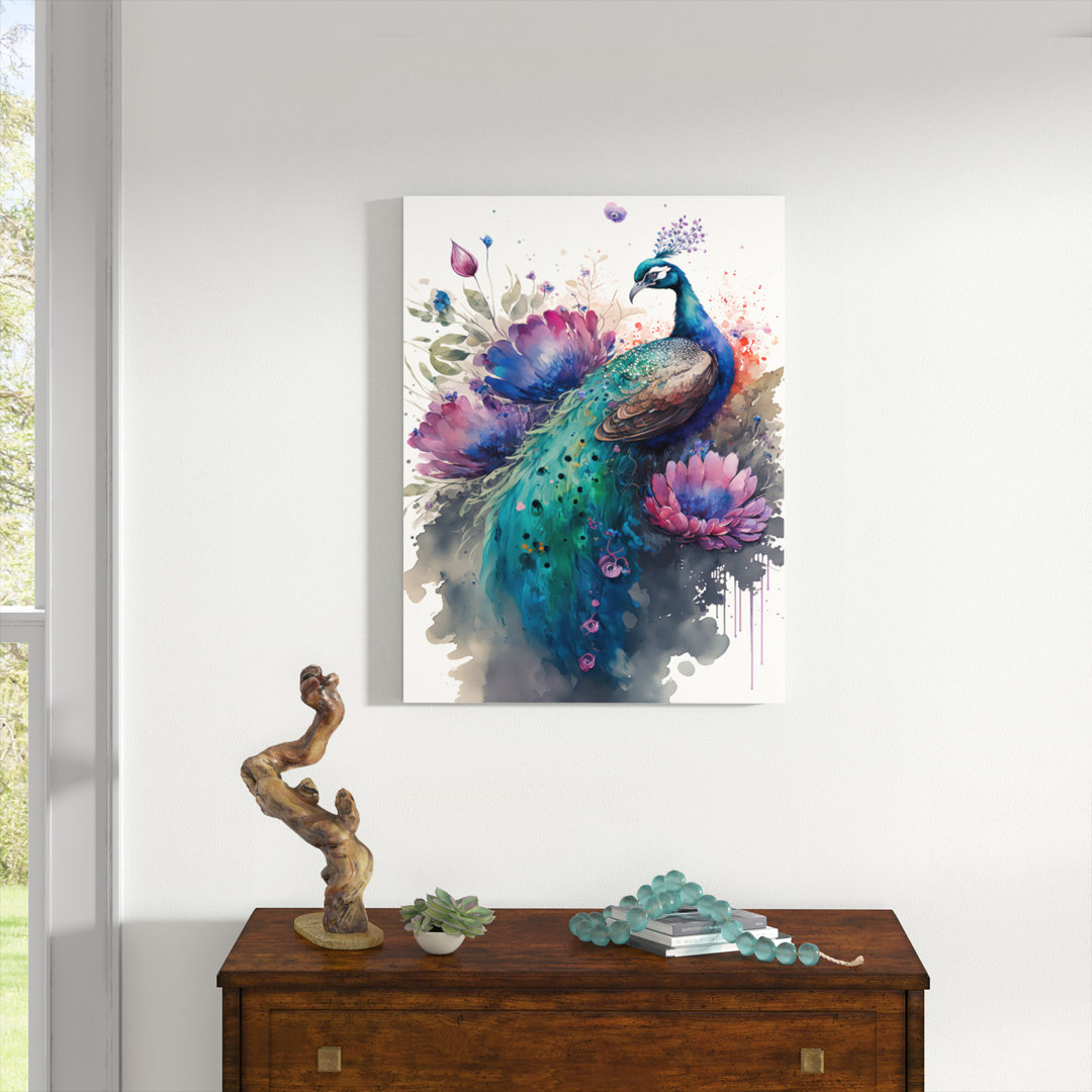 Heffernan Cute Peacock Floral Art I - Peacock Wall Art Langley Street® 
