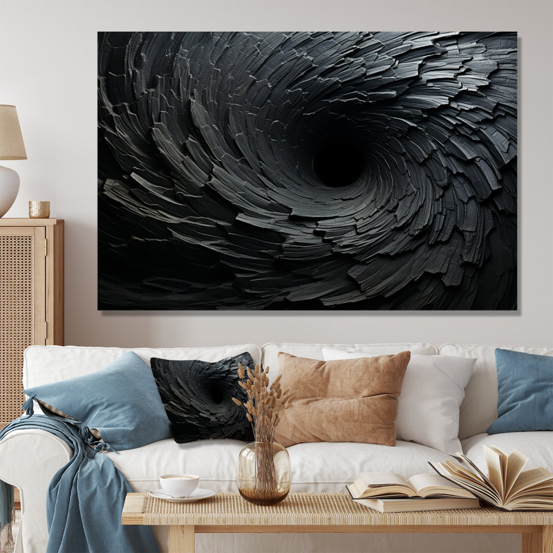 «Black Spiraling fractal sprial», reproduction sur toile à spirales abstraites, Sans cadre, H 34 po x l 44 po, Toile tendue