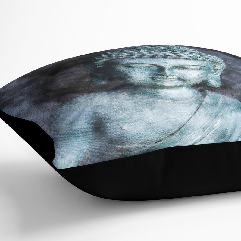 Smoke Surrounding the Buddha Painting Cushion with Filling, Black, 40cm H x 40cm W x 15cm D