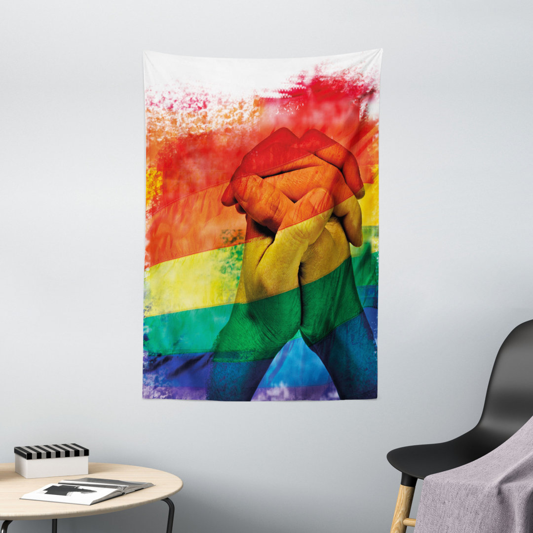 Tapisserie Hände von jungen Männern zusammen auf abstrakte LGBT-Parade Flagge Liebe gewinnt Homosexuell Partner