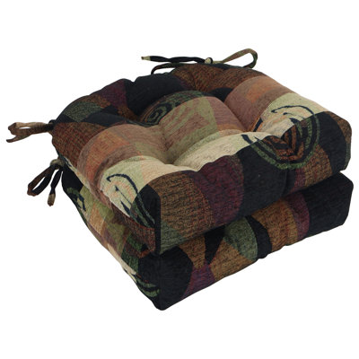 16-Inch Rounded Back Jacquard Chenille Tufted Chair Cushions by Lark Manor