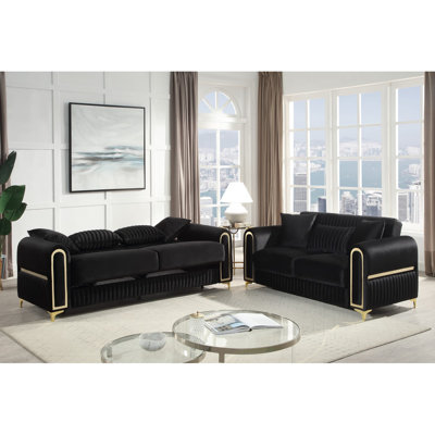 Canapé et causeuse Ruby 2pc en tissu de bouleau noir avec structure en bois de bouleau massif