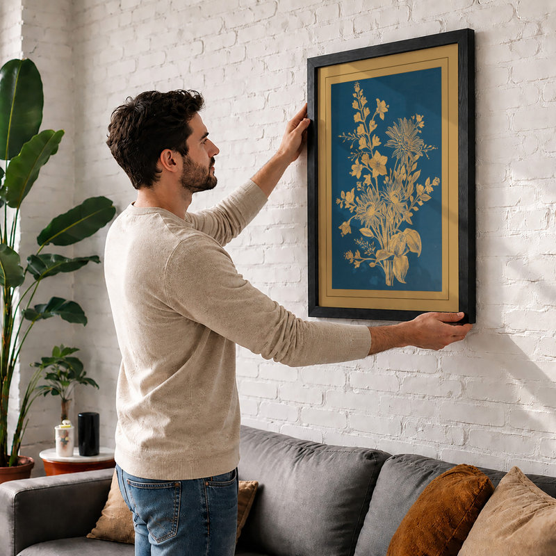 Golden Study Botanical - Framed Print, Black, A3 - 42.0 x 29.7 cm