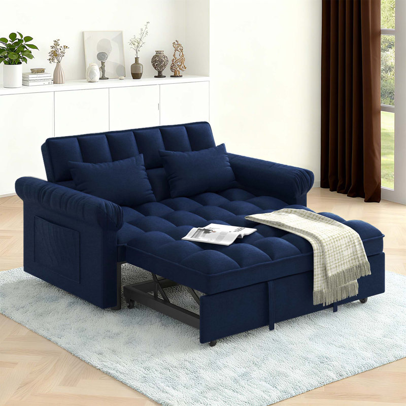 Canapé-lit double 56 po avec coussins moelleux, Bleu