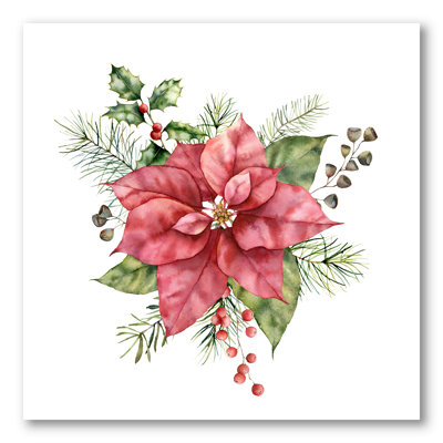 «Holly Mistletoe Berries and Christmas Fir Branch II», peinture sur toile