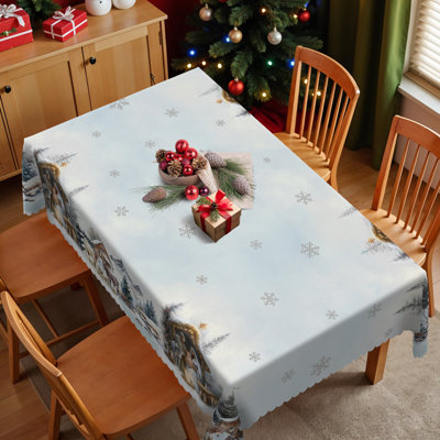 1pc Christmas Themed Print Tablecloth, Round/Rectangular Table Cloth, Mantel Para Mesa De Comedor, Xmas Decor, Holiday Party Indoor Dining Decor, Round Rectangle Christmas Table Cover, Festive Home Kitchen Accessory Gifts, Several Sizes Available
