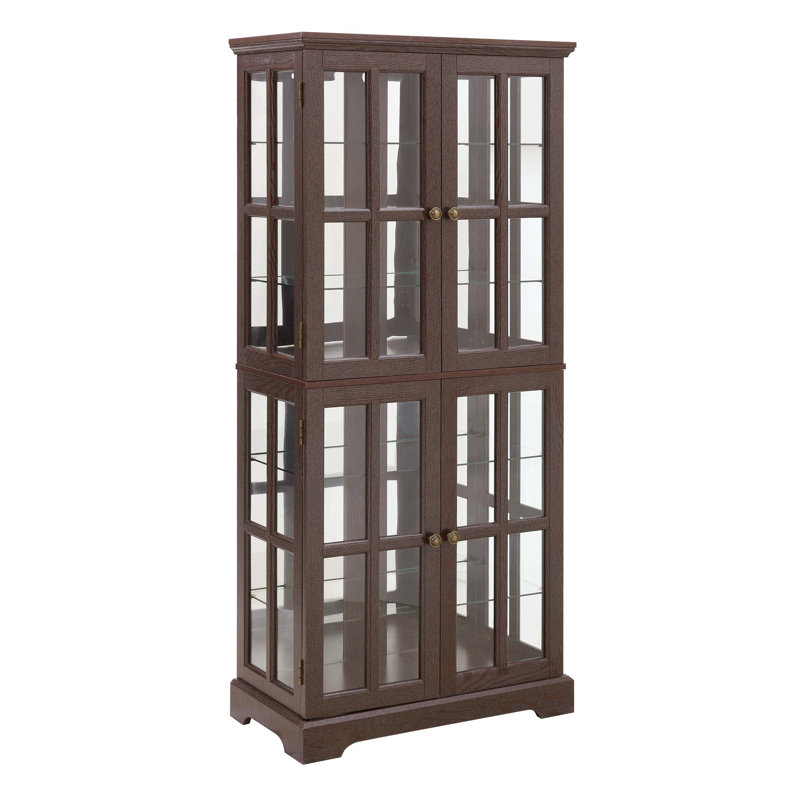 Vitrine antique en verre avec tablettes réglables et éclairage E26 intégré