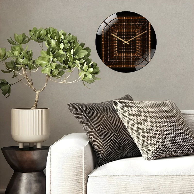 Horloge murale silencieuse en verre trempé de 30 cm, « Cube lumineux doré », sans tic-tac, fonctionne avec des piles AA (non incluses), décoration artistique pour la maison