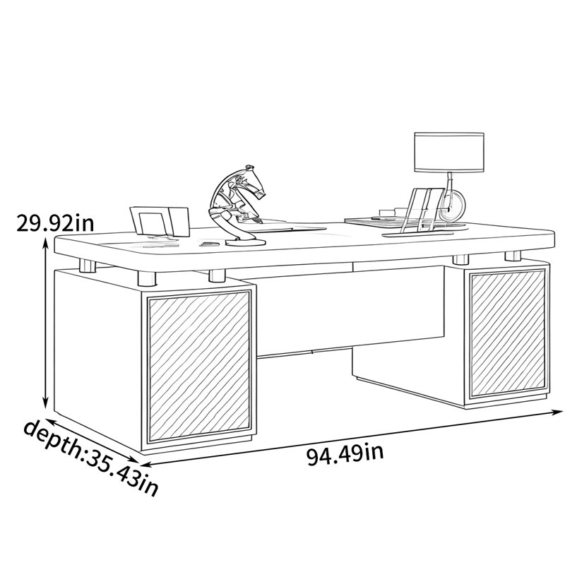 Bureau simple et moderne, H 29,92 po x l 94,49 po x P 35,43 po