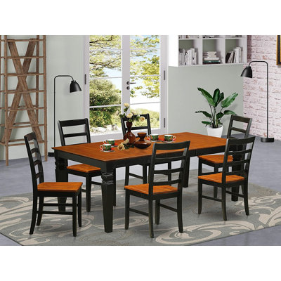 Ensemble de mobilier de salle à manger 7 pièces composé d'une table rectangulaire en bois avec feuille papillon et 6 chaises de cuisine, noir et cerise