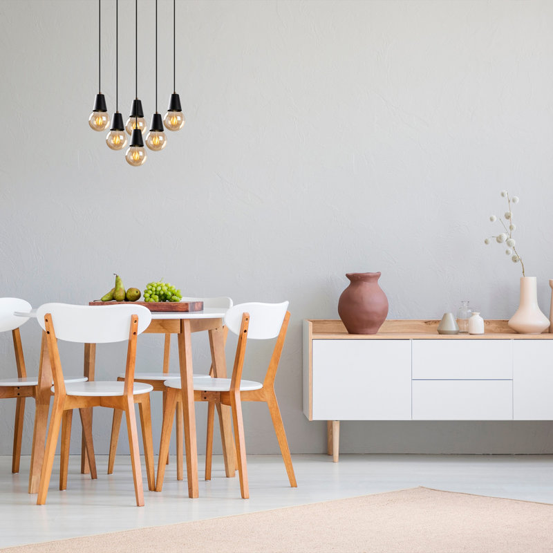 Industrial Adjustable Height Chandelier, Black Metal Body, 19.3 x 16.5 inches | 6 x E27 Sockets, Max 40W | Elegant Plain Design for Dining Room, Living Room, & Kitchen | IP20 Rated, Perfect for Modern Interiors