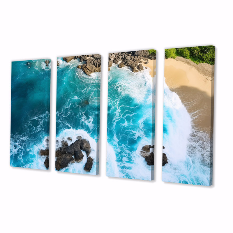 Rocky Beach Aérienne vue VII - Plage et océan, art mural 4 pièces, H 28 po x l 48 po