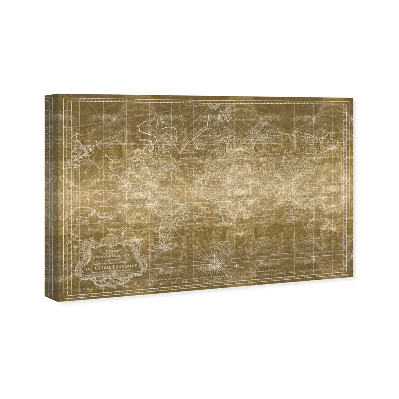 « world map gold », impression sur toile, H 30 po x l 45 po x P 1,5 po