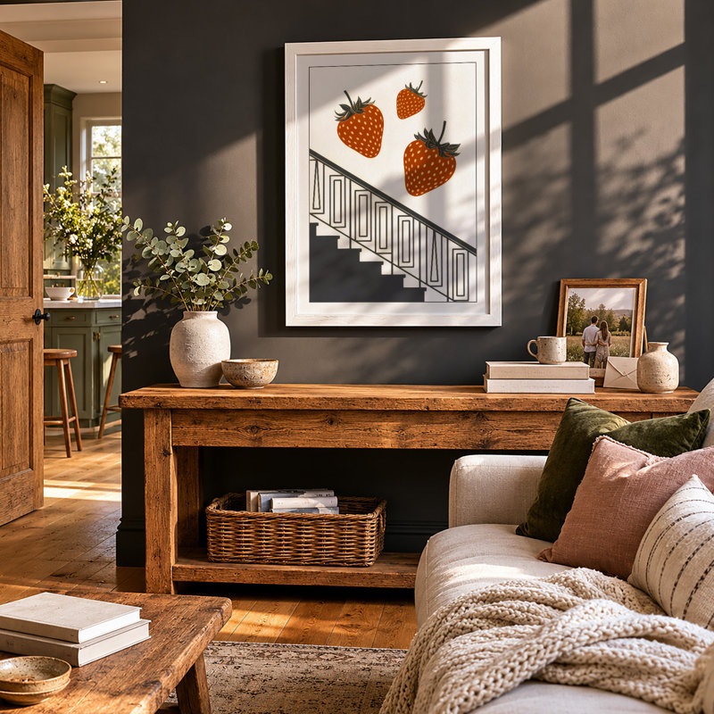 Strawberries And Stairs Geometric - Print, A3 - 42.0 x 29.7 cm, White