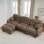 Pleated Design Cozy Chenille Fabric 3 Seater Modular Sofa with High-Density Ergonomic Foam, L Shape Sectional Couch, Curved Armrests, and 2 Round Throw Pillows