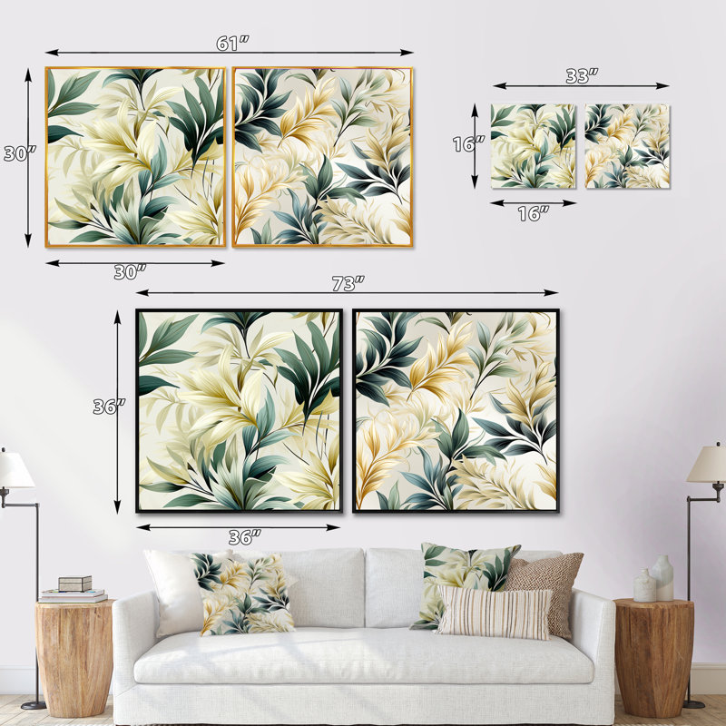 Vansickle - Ensemble de 2 collages floraux et botaniques carrés, H 30 po x l 61 po, Cadre flottant noir