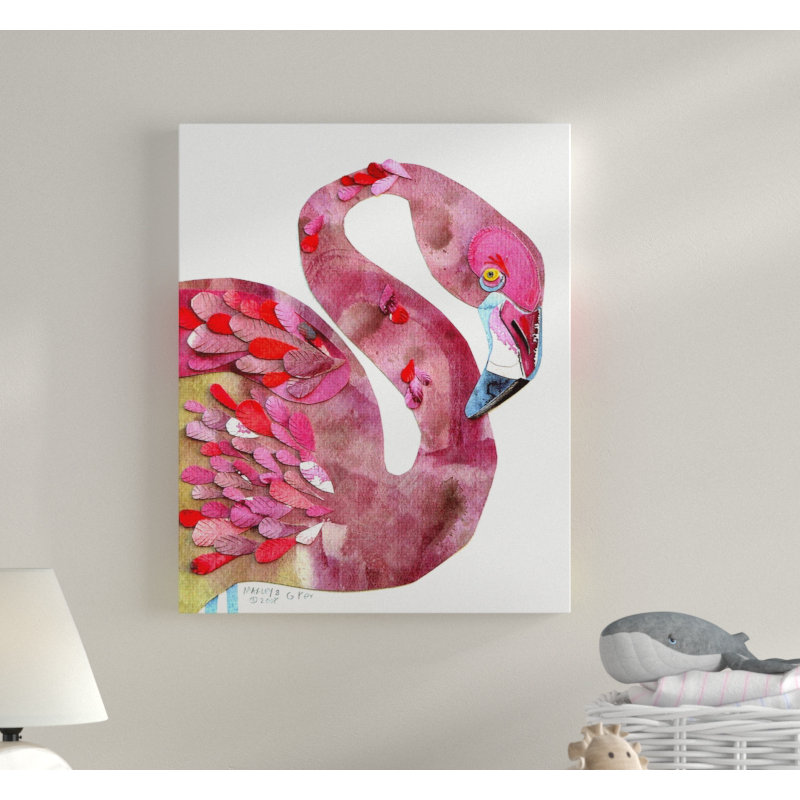 «Cutout Collage Flamingo», art sur toile, Toile tendue, H 20 po x l 16 po x P 1,5 po