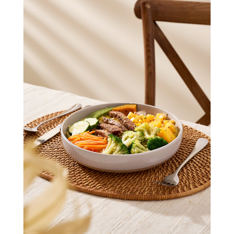 Stoneware Pasta Bowl Set (Set of 4), 976ml Bowls, Light Grey
