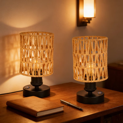 Ensemble de lampes de bureau rechargeables sans fil avec gradation tactile, comprend 2 lampes avec abat-jour tissés et ampoules à DEL chaudes, batterie de 4000 mah pour la chambre à coucher, le bureau ou la salle à manger
