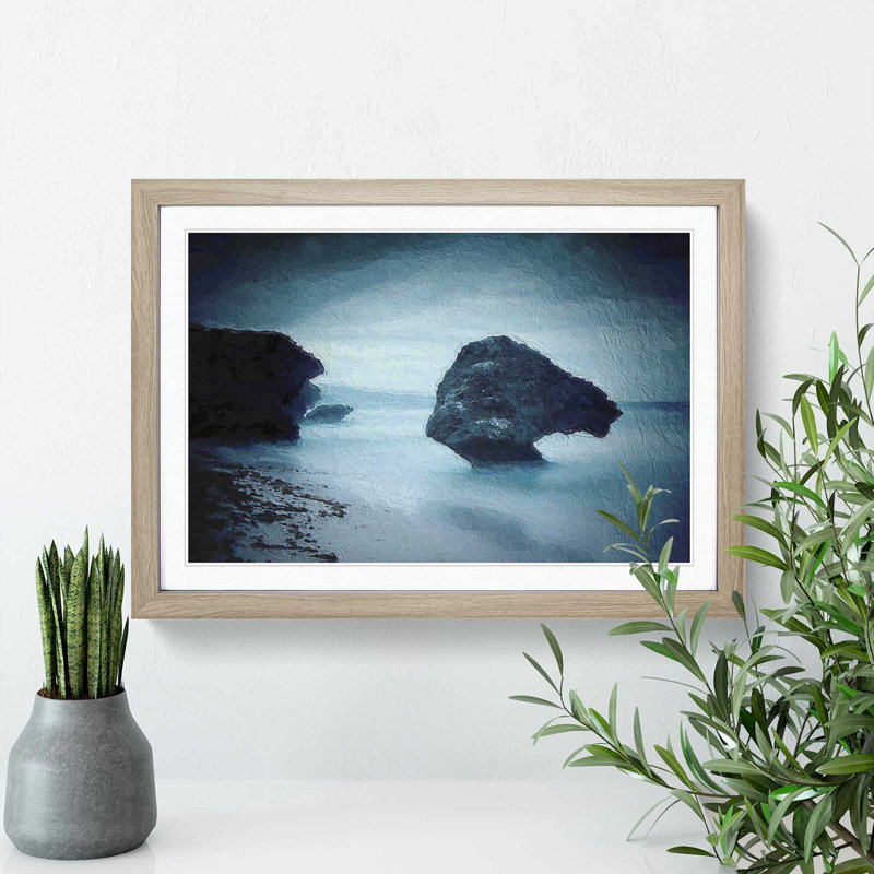 Rock Formations upon a Beach in Barbados - Picture Frame Painting Print, Oak Framed, 48cm H x 65cm W x 2cm D