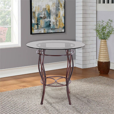 Table bistro ronde en métal avec plateau en verre et mosaïque ardoise Pembrely Row