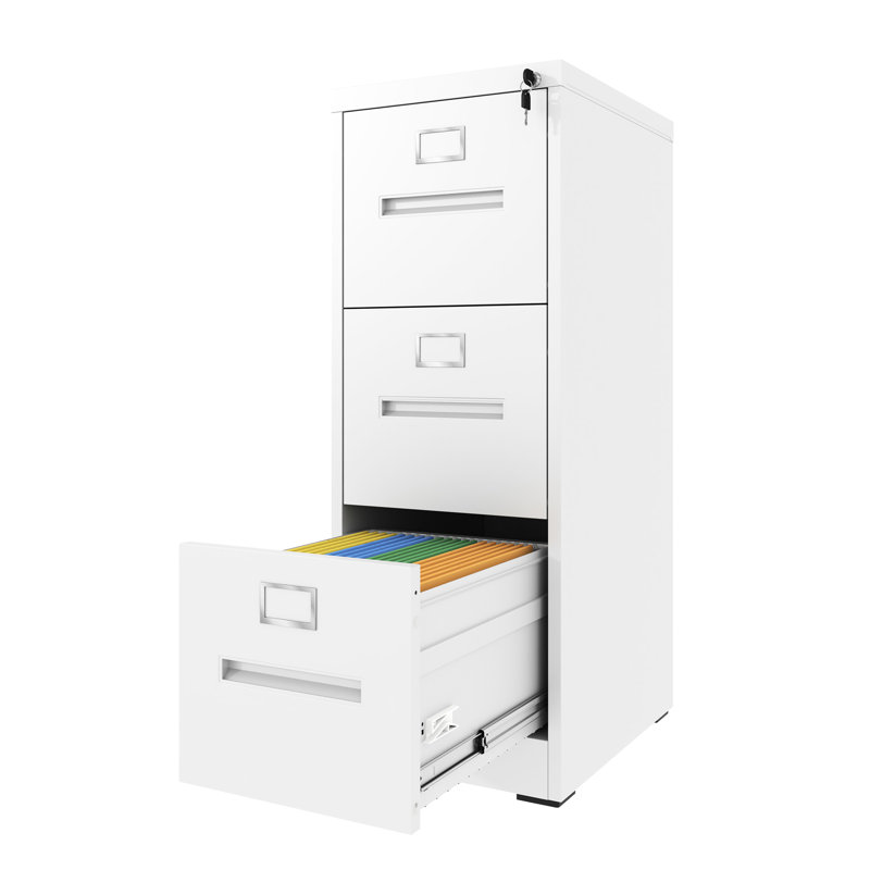 Vertical File Cabinet With 3 Drawers And Lock, A4/Legal Letter Organization, Office Must - Have, Cold Rolled Steel, Waterproof Surface, Simple Installation Essential, Quick Assembly