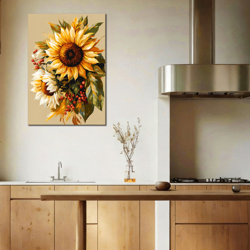 Tableau sur toile vintage Tournesols et Baies, 28 * 40 pouces (70 * 100 * 2cm)