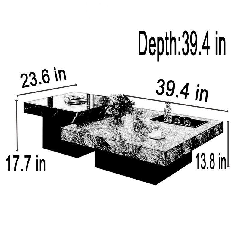 Ensemble de tables basses Luxury Rockboard, H 13,8 po x L 39,4 po x l 39,4 po, Noir / brun