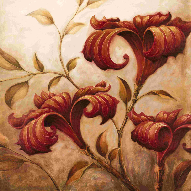 Floral écarlate - peinture sur toile tendue, H 12 po x l 12 po