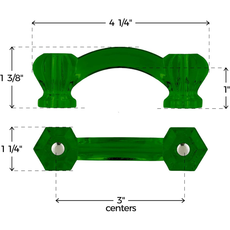 Depression Era Hexagonal Drawer Pull (Centers: 3"), Emerald Green