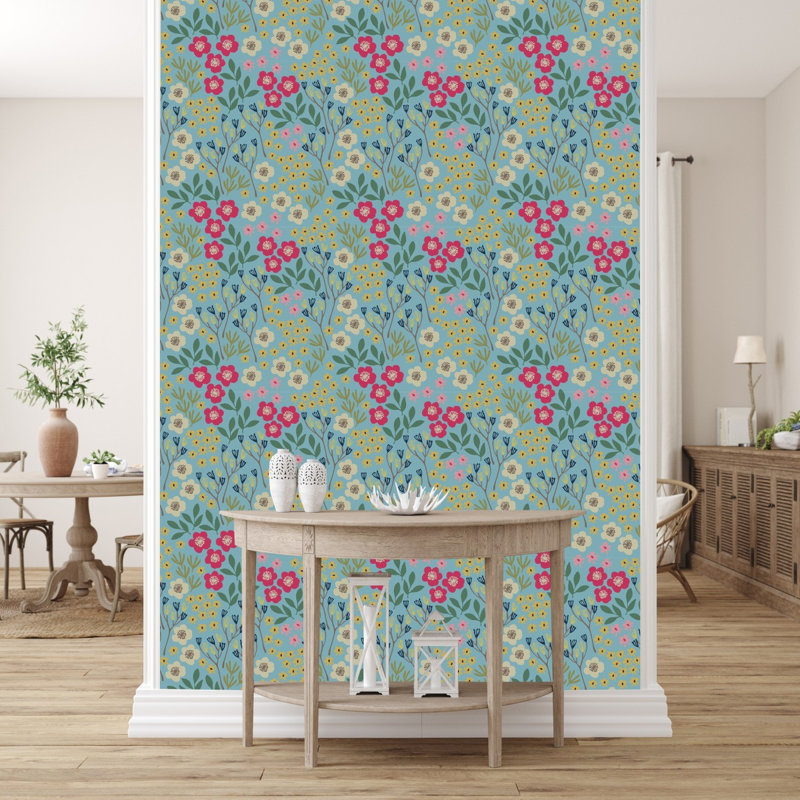 Carreau de papier peint l 25 po, L 2,09 pi x L 10,42 pi, Rose / Bleu / Vert