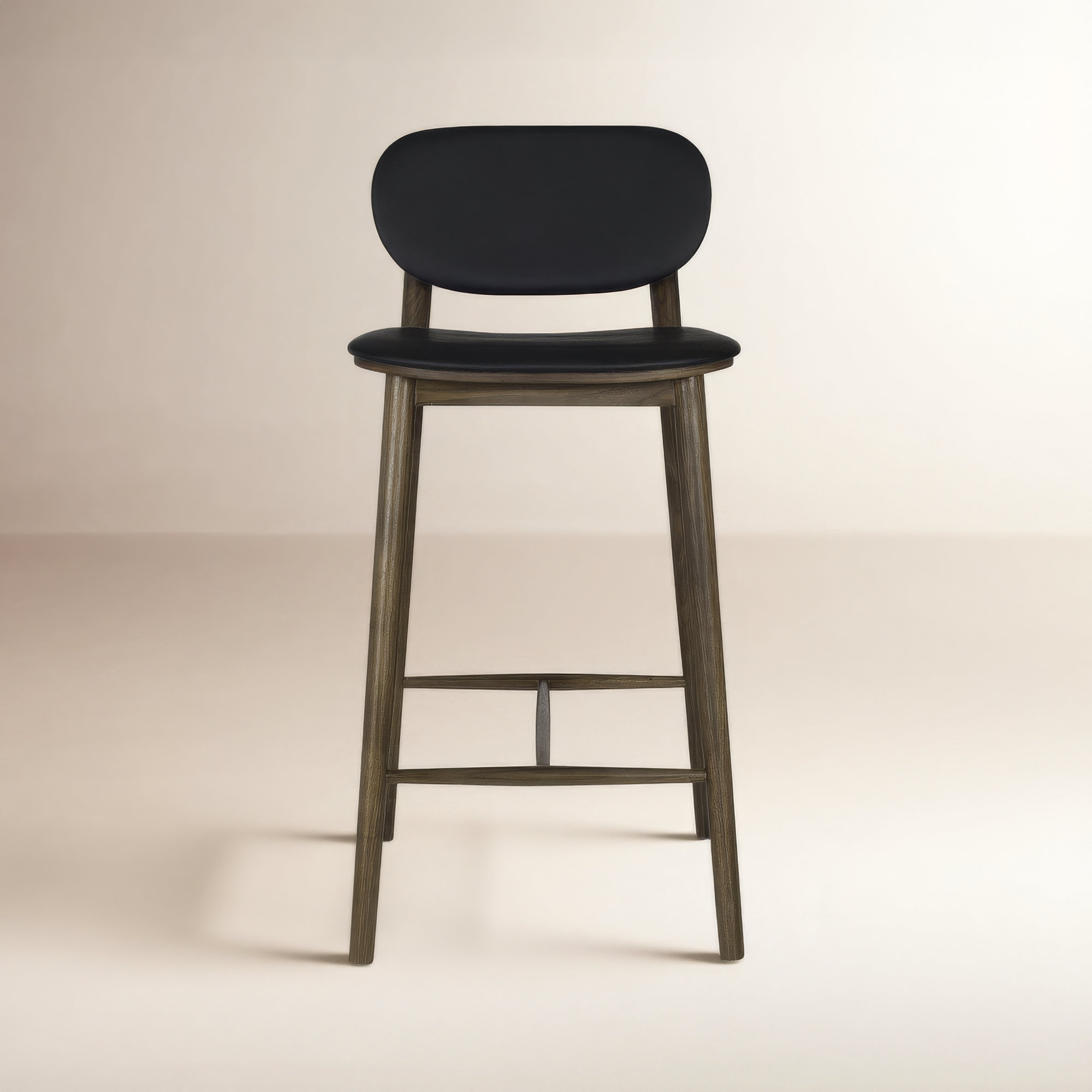  26'' Genuine Leather Counter Stool, Black Leather//Walnut Frame