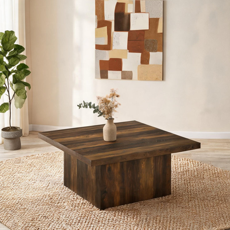 Table basse rustique carrée en bois d'ingénierie avec placage pour usage quotidien, finition brune