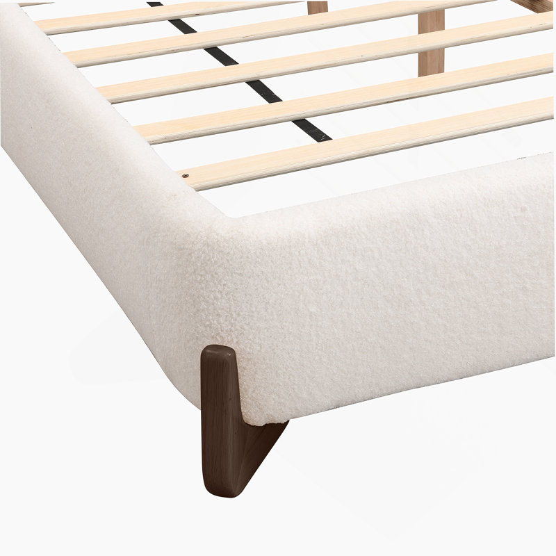 Elegant Terry Upholstered Haledon Size Bed With Dark Brown Solid Wood Legs, Luxurious And Comfortable Bedroom Centerpiece, White