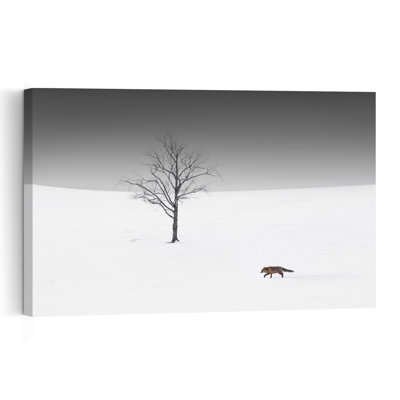 Solitaire, arbre d'hiver abstrait, cheval de renard minimaliste, forêt, impression d'art mural