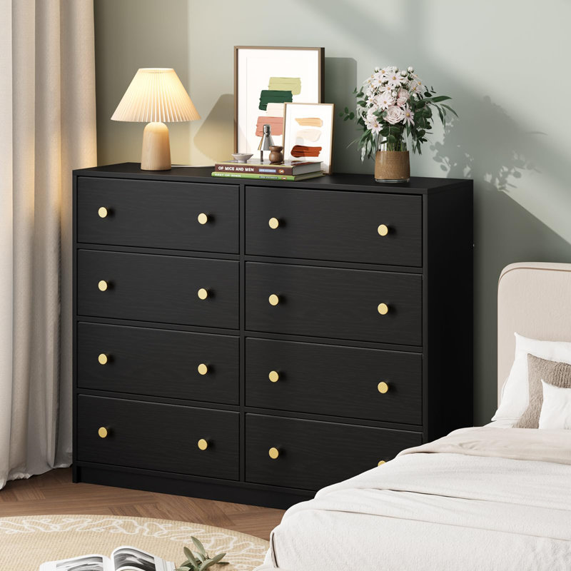 Bimlesh 114cm W 8 - Drawer Chest of Drawers, Black