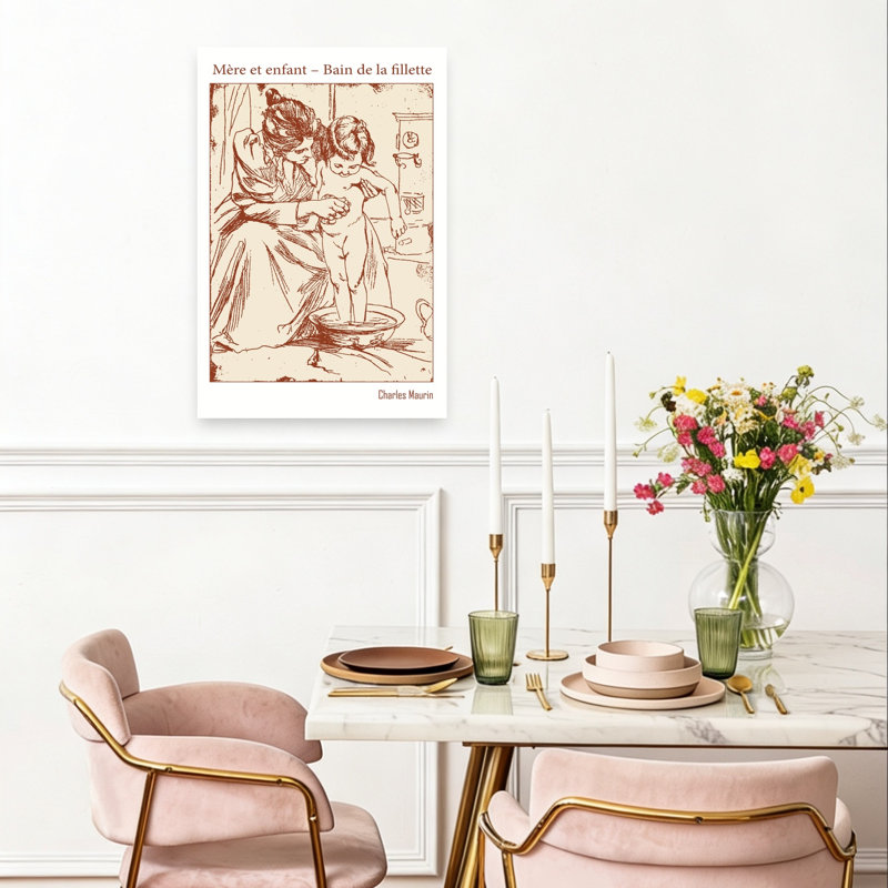 Mother And Child Bath Vintage Abstract Wall Art Print 1 Piece Wrapped Canvas Wall Art, 60.96cm H x 40.64cm W