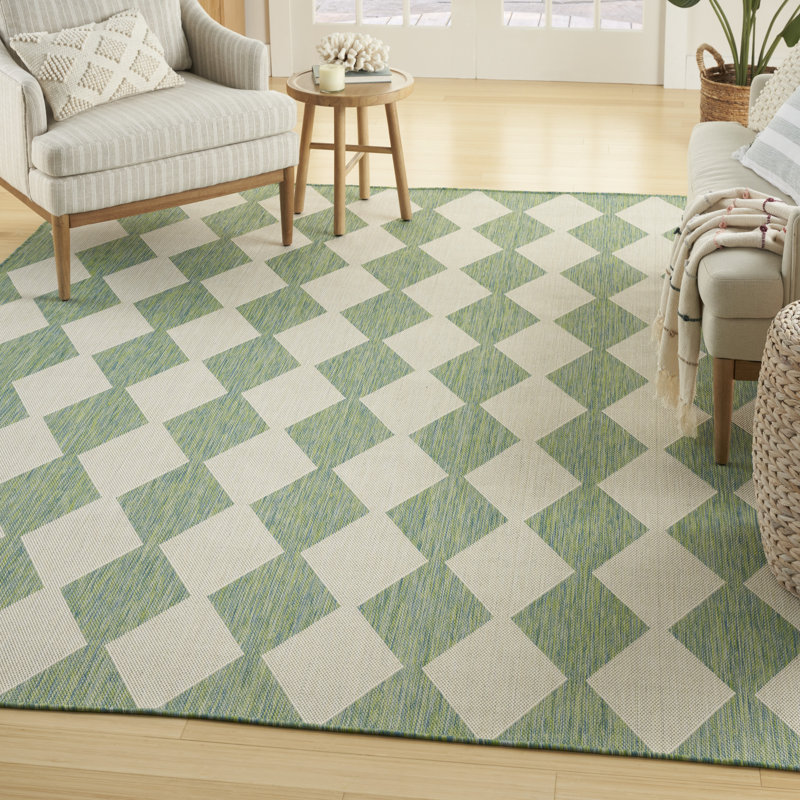 Tapis intérieur / extérieur rectangulaire Positano, Rectangle 4 pi x 6 pi, Bleu vert