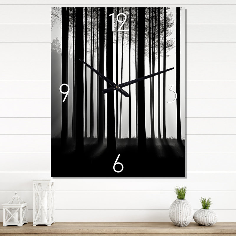 Noir et blanc Forêt Silence Photographie II - Très grandes horloges murales Forêt, Moyen