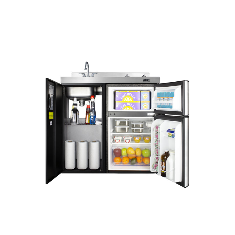 36" Black and Gray All-in-One Kitchenette with Smooth-Top Cooktop and Refrigerator