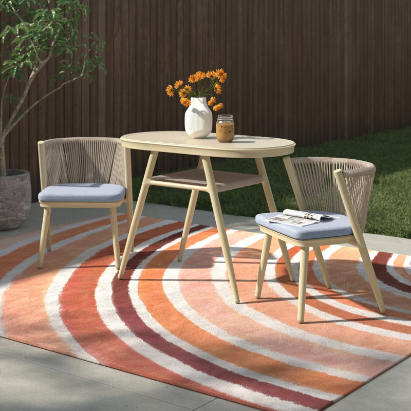 Anna-Sophia 2 - Person Patio Dining Set with Oval Table , Cushions Included, Beige, Natural