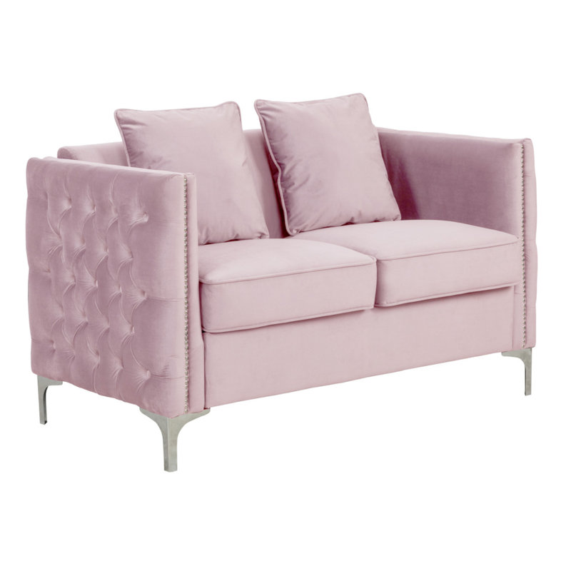 Causeuse en velours rose de 53 po avec 2 coussins Bayberry, 53", Velours rose