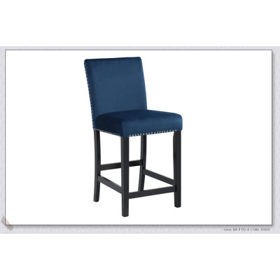 Ensemble de salle à manger 5 pièces à hauteur de comptoir avec table carrée en faux marbre blanc et chaises capitonnées en velours bleu